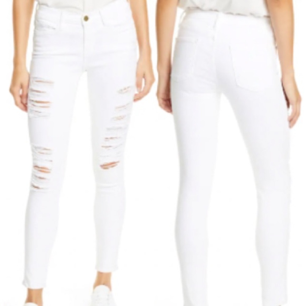 Frame Le Skinny White Distressed Jeans Sz.‎ 29